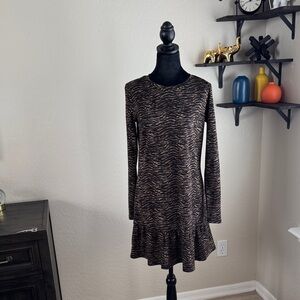 Michael Kors Brown Zebra Print Long Sleeve Dress